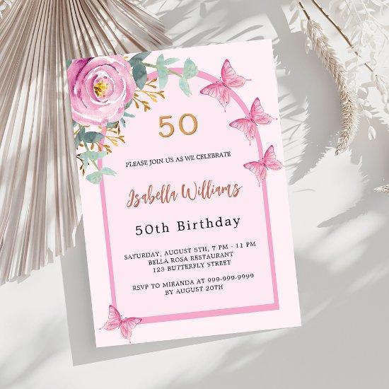 Pink rose floral arch butterflies luxury Birthday