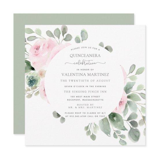 Pink Rose Floral Botanical Eucalyptus