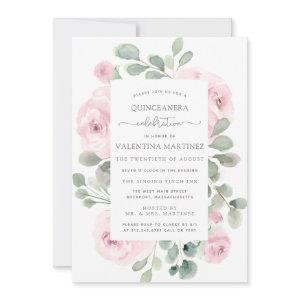 Pink Rose Floral Botanical Quinceanera