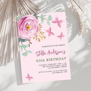 Pink rose floral butterfly greenry birthday