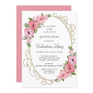 Pink Rose Floral Gold Quinceanera