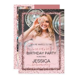 Pink Rose Gold Confetti Border Photo Quinceañera