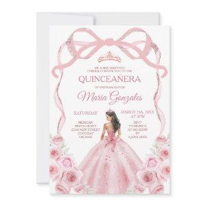 Pink Rose Gold Crown Bow Princess Girl Quinceañera