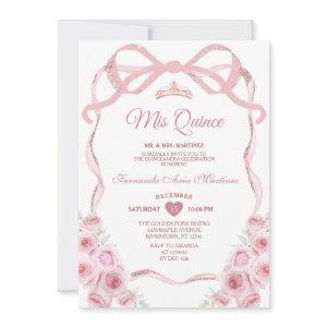 Pink Rose Gold Crown Floral Bow Ribbon Mis Quince