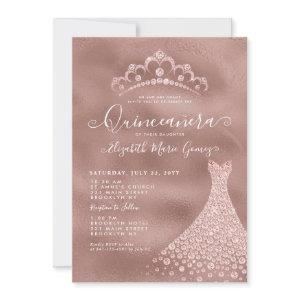 Pink Rose Gold Diamond Tiara Dress Quinceanera