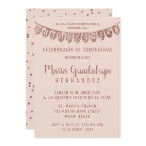 Pink Rose Gold Glitter Banner Español Quinceañera