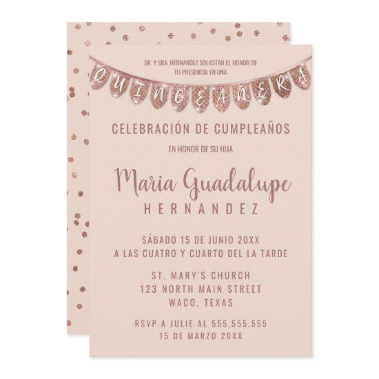 Pink Rose Gold Glitter Banner Español Quinceañera