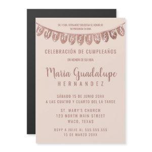 Pink Rose Gold Glitter Banner Español Quinceañera Magnetic