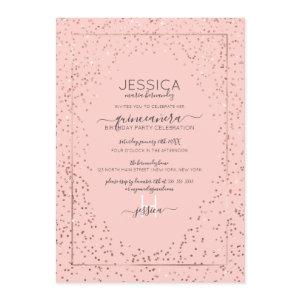 Pink Rose Gold Glitter Confetti Border Quinceañera