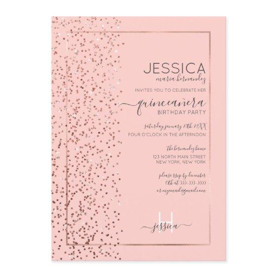 Pink Rose Gold Glitter Confetti Side Quinceañera