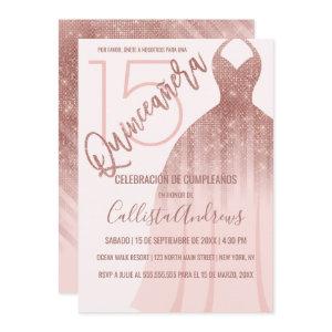 Pink Rose Gold Glitter Dress Español Quinceañera