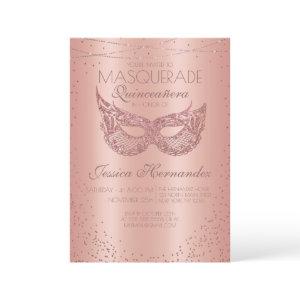 Pink Rose Gold Glitter Lace Masquerade Quinceañera