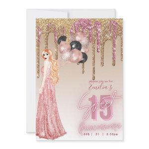 Pink Rose Gold Glitter Quinceanera  Red Hair Girl