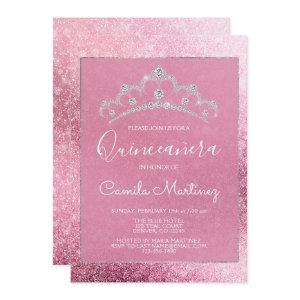 Pink Rose Gold Glitter Quinceanera with Tiara
