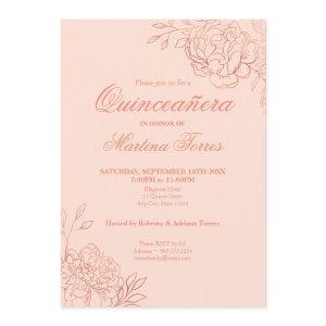 Pink Rose Gold Outline Flowers Floral Quinceanera