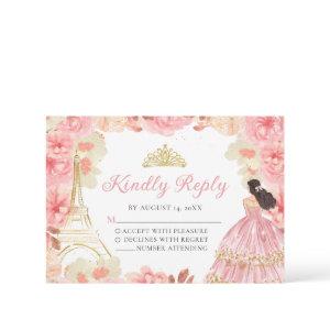 Pink Rose Gold Princess Quinceañera RSVP Card