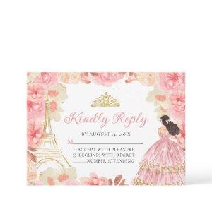 Pink Rose Gold Princess Quinceañera RSVP Card
