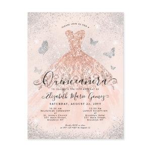 Pink Rose Gold Silver Glitter Gown Quinceanera Postcard