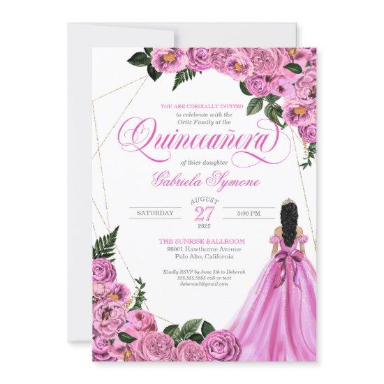 Pink Rose Gold Tiara and Ball Gown Quinceañera