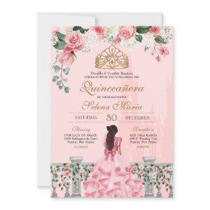 Pink Rose Golden Princess Fairytale Quinceañera