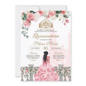 Pink Rose Golden Princess Fairytale Quinceañera
