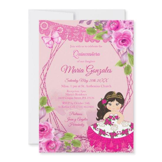 Pink Rose Mexican Charra Quinceanera