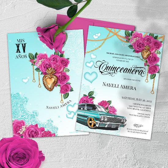 Pink Rose Milagro Heart Chola Lowrider Quinceanera