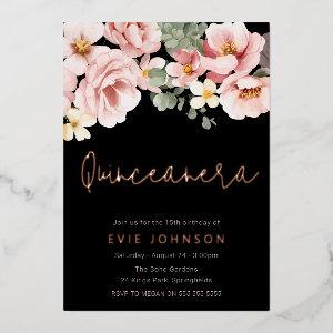 Pink Rose Quinceanera Party Rose Gold Foil