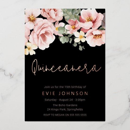 Pink Rose Quinceanera Party Rose Gold Foil