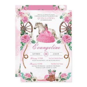 Pink Rose Rustic Floral Western Charra Quinceanera