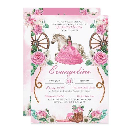Pink Rose Rustic Floral Western Charra Quinceanera