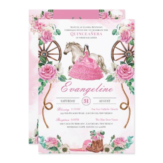 Pink Rose Watercolor Western Charro Quinceanera