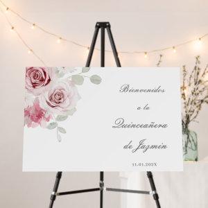Pink Rose Welcome Foam Board For Quinceañera