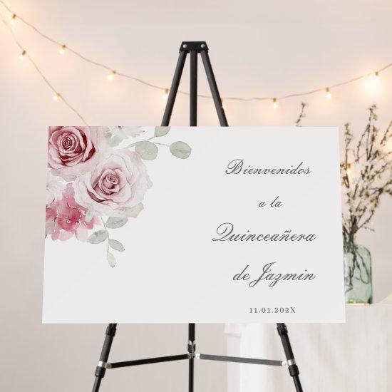 Pink Rose Welcome Foam Board For Quinceañera