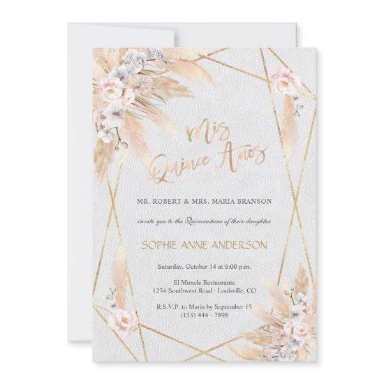 Pink Rose White Orchid Pampas Grass Quinceañera