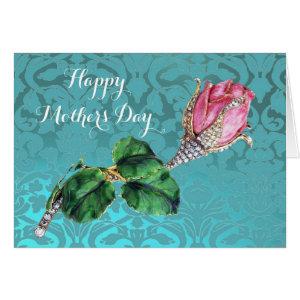 PINK ROSEBUD AND DIAMONDS BLUE DAMASK Mother's Day