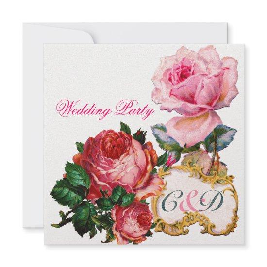 PINK ROSES AND CUPID LACE HEART  WEDDING  MONOGRAM