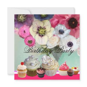 PINK ROSES ANEMONE FLOWERS AND CUPCAKES Birthday