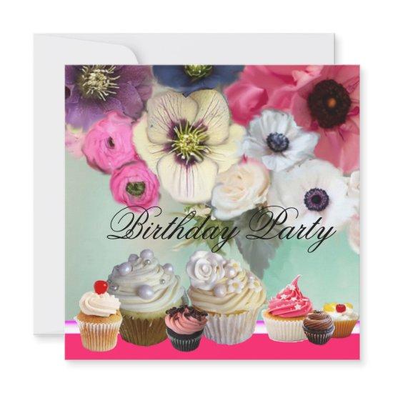 PINK ROSES ANEMONE FLOWERS AND CUPCAKES Birthday