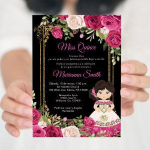 Pink Roses & Black Background Quinceanera