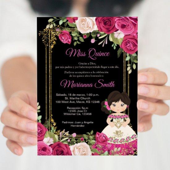 Pink Roses & Black Background Quinceanera