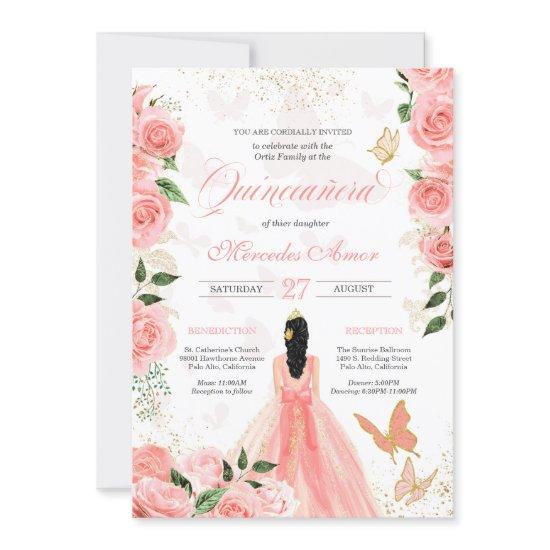 Pink Roses Butterfly Mariposa Quinceanera Floral
