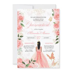 Pink Roses Butterfly Mariposa Quinceanera Invitati
