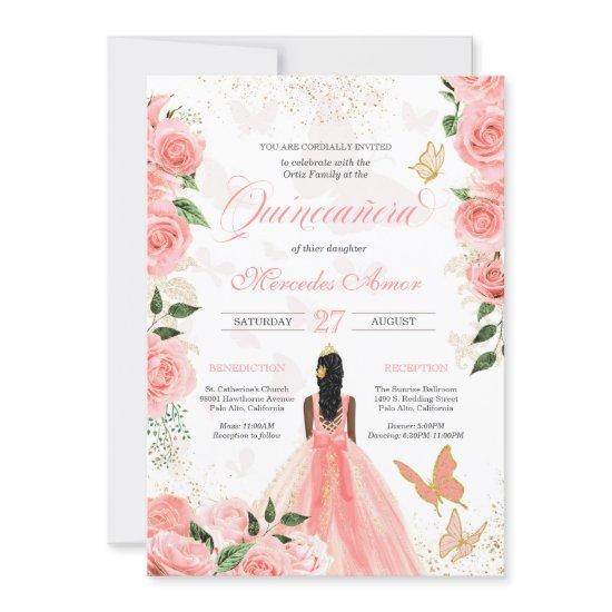 Pink Roses Butterfly Mariposa Quinceanera