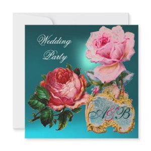 PINK ROSES,CUPID LACE HEART BLUE  WEDDING MONOGRAM