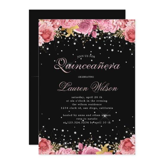 pink roses diamonds elegant Quinceanera