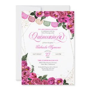Pink Roses Elegant Fiesta Floral Quinceañera