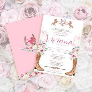 Pink Roses Floral Boots Western Charra Quinceanera