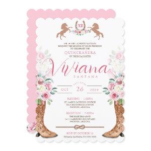 Pink Roses Floral Boots Western Charro Quinceañera