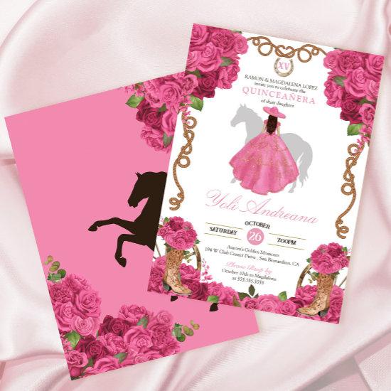 Pink Roses Floral Western Charro Quinceañera